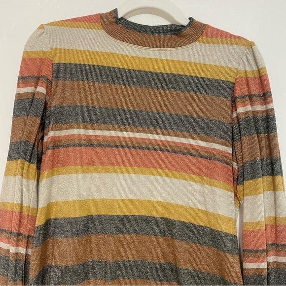 Band of Gypsies Dazed and Confused Stretch Shimmer Striped Mock Neck Shift Dress - Picture 5 of 8